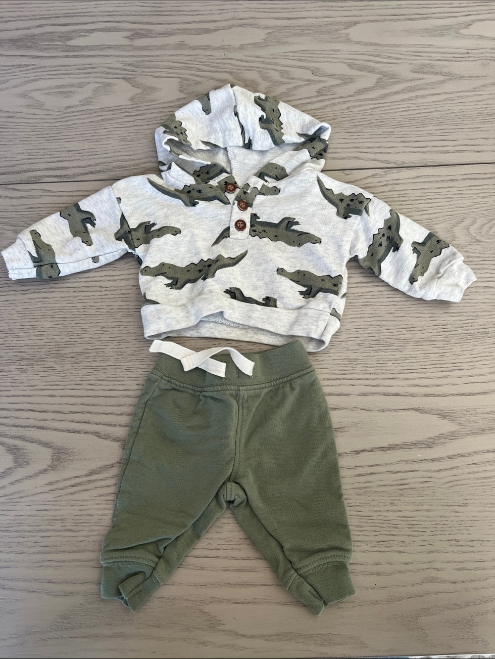 Newborn Kids Two-Piece Croc Hoodie & Jogger Set - Olive & Heather Gray
